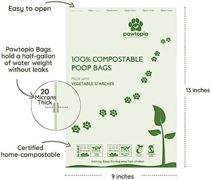 Pawtopia Biodegradable Dog Poop Bags, 60 Count, Certified Home Compostable, Leak-Proof, Easy Open - Image 3