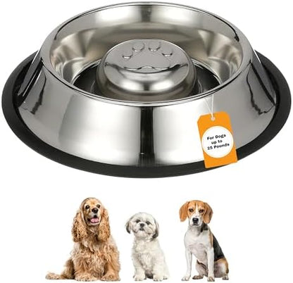 Neater Pet Brands Stainless Steel Slow Feed Bowl - Non-Tip & Non-Skid - Stops Dog Food Gulping, Bloat, Indigestion, and Rapid Eating (1.5 Cup) by NeaterPetBrands