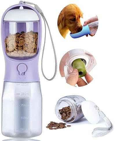 Dog Water Bottle with Food Container, Portable Pet Dog Water Dispenser for Outdoor Walking,Hiking,Travel,Puppy Essentials,Puppy Supplies,Replaceable Waste Bags by AVELORA