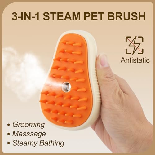 Cat Steam Brush, 3 in 1 Cat Steamy Brush, Silicone Massage Grooming Comb, Pet Hair Cleaning Misting Comb for Kittens(Avocado White) - Image 4