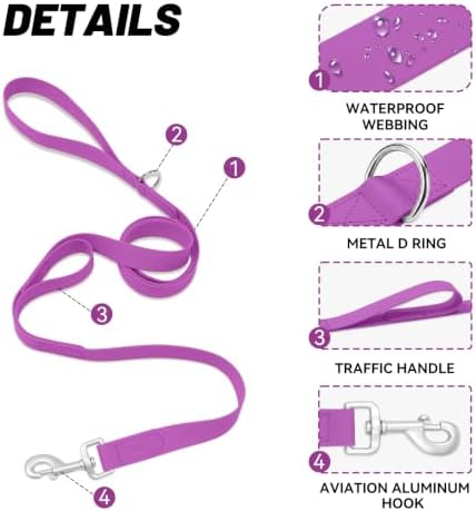 Waterproof Dog Leash with Double Handle, 6 FT Durable Odor-Proof Dog Leashes with Strong Aviation Aluminum Hooks Fits Small Medium or Large Dogs - Image 3