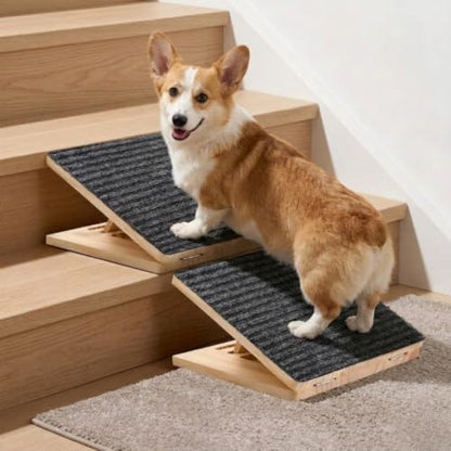 2 Pack Adjustable Dog Ramp for Stairs for Small Dogs, Senior Dogs, Short-Legged Breeds, Non-Slip Solid Wood Foldable Ramp for Indoor/Outdoor Steps, Joint-Friendly Stair Wedges for Corgis & Dachshunds by Unknown
