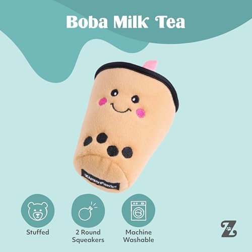 ZippyPaws NomNomz Dog Squeaky Toys to Keep Them Busy - Boba Milk Tea - Image 4