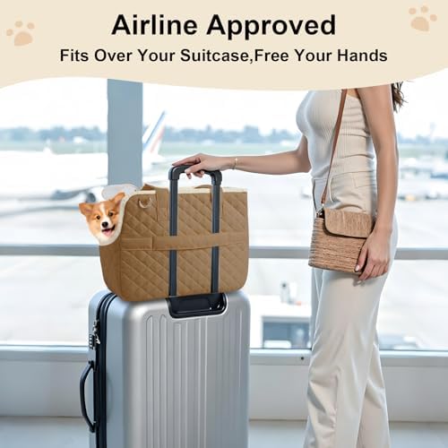 YooxArmor Dog Purse Carrier for Small Dogs & Cats, Foldable Soft Tote for 5-14lbs Pets, Large Pockets, Safety Leash & Removable Mat for Walking Shopping Outdoor, Khaki - Image 6