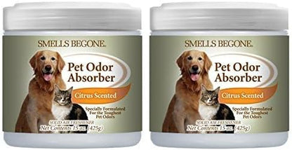SMELLS BEGONE 15oz Gel Pet Odor Eliminator - Absorb & Remove Strong Odors from Pets, Cat Litter, Dog Poop, Urine Smells - Eliminate Whole Home Odors with Essential Oils (2-Pack, Pet Citrus) by SMELLSBEGONE