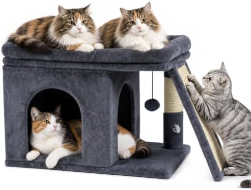 Cat Tree Tower with Scratching Post for Large Kitty, Dark Grey by Unknown