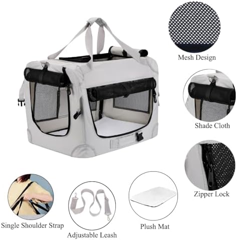 Large Cat Carrier Foldable Cat Crate, Collapsible Soft Dog Crate Carrier Kennel, Easy to Fold & Carry cat Crate, Lightweight Travel Pet Crate for Cats and Small Medium Dogs Indoor Outdoor Travel - Image 4