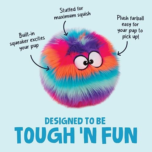 goDog Furballz Squeaky Plush Ball Dog Toy, Chew Guard Technology - Cool Rainbow, Large - Image 3