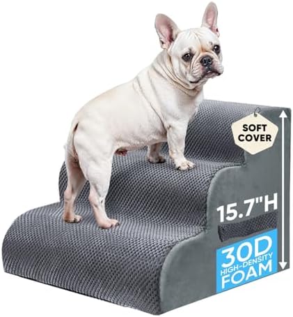 PAWSCRAT 3-Step Pet Stairs for High Beds & Sofas, 15.7''H Dog Stairs, Grey by PAWSCRAT