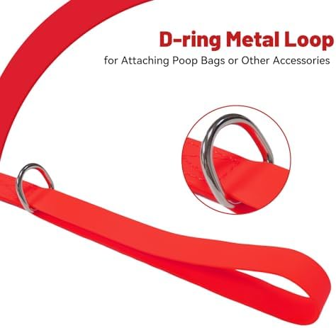 Waterproof Dog Leash, 5/6 FT Durable Odor-Proof Dog Leashes with Strong Metal Hooks Fits Small Medium or Large Dogs (Red, 6FT - 1 inch Width) - Image 3