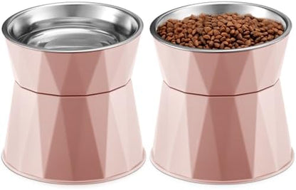 Lallisa 2 Pcs Elevated Cat Bowls Adjustable Raised Cat Feeder Non Slip Food Water with Stand Safe Stainless Steel Bowls with Pet Food Stand for Pets Feeding Eating(Pink) by Lallisa