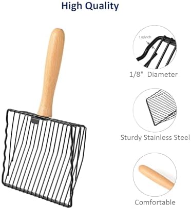 WePet Premium Metal Cat Litter Scoop, 5X Faster Speed Sifter, Heavy Duty Steel Kitty Scooper, Beech Wood Handle, for All Litter Types, with Black Matt Finish - Image 3