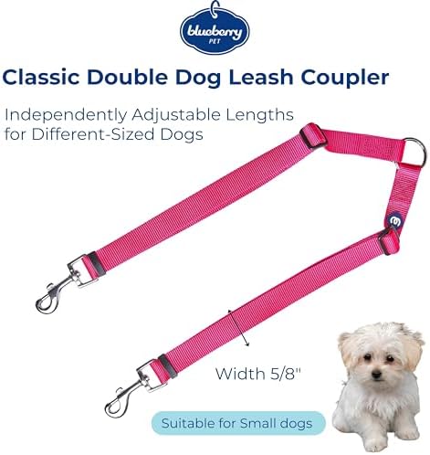 Blueberry Pet Essentials Durable Classic Double Dog Leash Coupler, French Pink, Small, Dual Walking & Training Leashes for Two Dogs - Image 3