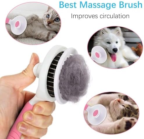 Self Cleaning Slicker Brush - Cat Brush Skin-Friendly Deshedding Grooming Massaging Tool for Long & Short Haired Pets, Cat Hair Brushes Easy Removes Undercoat for Dogs Cats Rabbits-UPGRADED, Pink - Image 5
