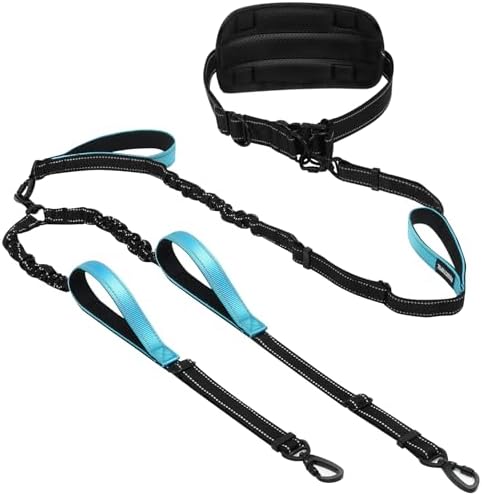 Hands Free Leash for 2 Large Dogs, No Tangle Waist Walking Bungee Leash, 6-8 FT Double Dog Leashes(50-150 lbs) by PawistaPal