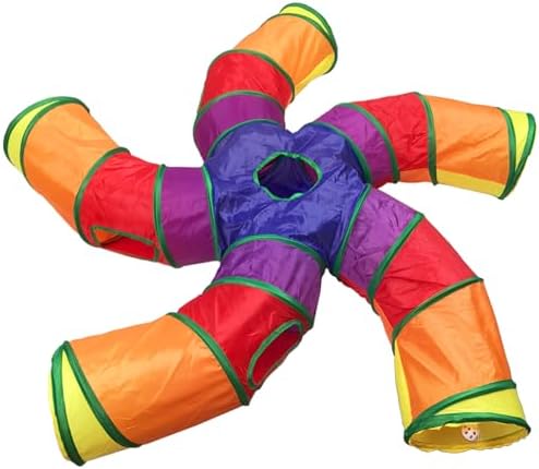 Cat Tunnel Tube for Indoor Cats Large, Upgrade with 6 PeekHole S-Shape 5 Way Collapsible Pet Play Maze Tube Toys Colorful for Cats Kitten Kitty Rabbit by Feesok