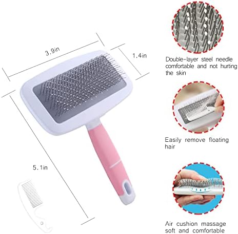 Small Animal Pet Grooming Kit with Pet Shedding Slicker Brush, Bath Massage Glove, Pet Grooming Comb, Nail Clipper Trimmer for Rabbit, Puppy, Kitten, Guinea Pig, Hamster, Ferret (Pink) - Image 4