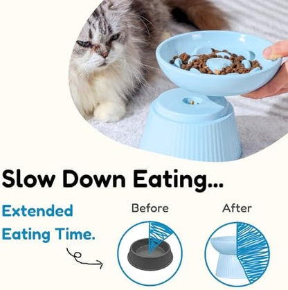 Unbreakable Raised Slow Feeder Bowl for Cats and Small Dogs, Elevated Cat Bowls, Detachable Slow Feede Bowl, Heavy Weighted, Non-Slip Feeder, Whisker Friendly (Blue, Round - 6.2w'' x 1.5h'' inch) - Image 2