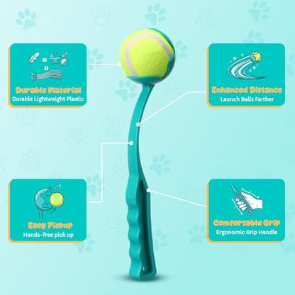Junkin 2 Pcs 12.6-inch Dog Ball Launcher with 6 Pcs 2.5-inch Tennis Balls Pet Dog Thrower Fetch Toy for Dogs 20-60 lb Outdoor Training Park Backyard Beach - Image 5