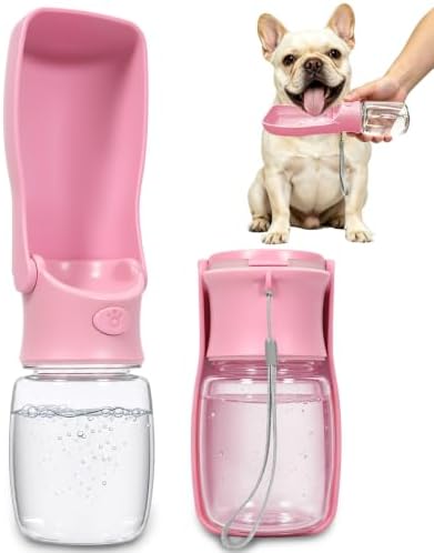 Foldable Dog Water Bottle, 12 oz Leak Proof Portable Dispenser (Pink-1) by COMTENS