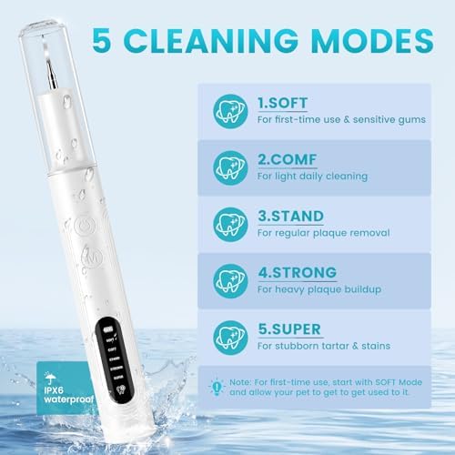 Dog Plaque Remover, Pet Tartar Remover for Teeth with LED Light & 5 Speed Modes, Dog Ultrasonic Tooth Cleaner, Tooth Brushing Kit for Teeth Stains for Dogs and Cats, Best Gift for Pet - Image 4