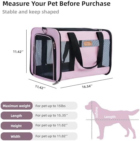 YUNIQUE Soft-Sided Cat & Dog Carrier for Pets Up to 15 Lbs, Airline Approved Collapsible Travel Puppy Carrier with Lightweight Fabric Design (Pink) - Image 2