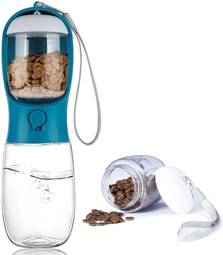 Dog Water Bottle with Food Container, Portable Leak Proof Pet Water Dispenser for Walking Hiking Travel, Puppy Essentials Accessories for Small Large Dogs, Dog Gifts (10oz/15oz/19oz) by AVELORA