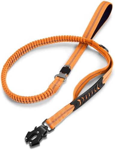Heavy Duty Dog Leash, 4-6FT Shock Absorbing Dog Leashes with Traffic Handle and Comfortable Padded Handles, Advanced Easy Metal Clip, No Pull Reflective Leash for Medium Large Dogs that Pull (Orange) by TINMARDA