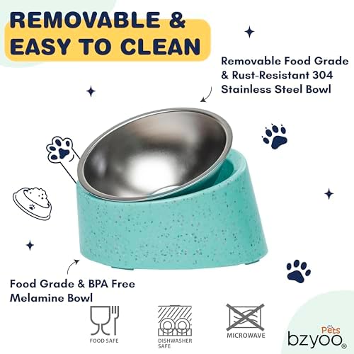 bzyoo 16oz Tilted Dog Bowl for Small Dogs & Cats, 15° Elevated Stainless Steel Pet Feeder, Ergonomic Anti-Vomiting Food Bowl for Frenchie, Pug, Persian Cat, Non-Skid Melamine Stand, Sprinkle (Green) - Image 3