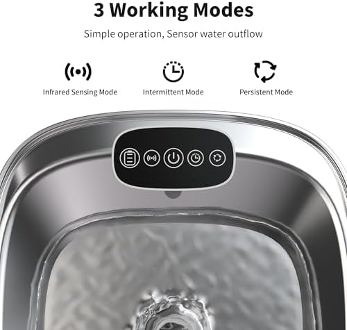 Cat Water Fountain Stainless Steel- 108oz/3.2L Pet Water Fountain Cordless with Motion Sensor, 4 Replacement Filters, Ultra-Quiet Auto Dog Water Dispenser Battery Powered (Stainless Steel-1) - Image 6