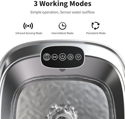 Cat Water Fountain Stainless Steel- 108oz/3.2L Pet Water Fountain Cordless with Motion Sensor, 4 Replacement Filters, Ultra-Quiet Auto Dog Water Dispenser Battery Powered (Stainless Steel-1) - Image 6
