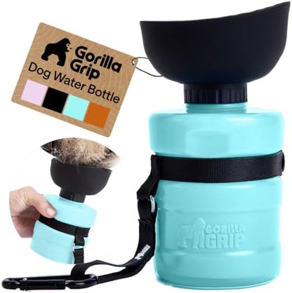 GORILLA GRIP Portable Dog Water Bottle, Food Grade Silicone, 16oz Turquoise by GorillaGrip