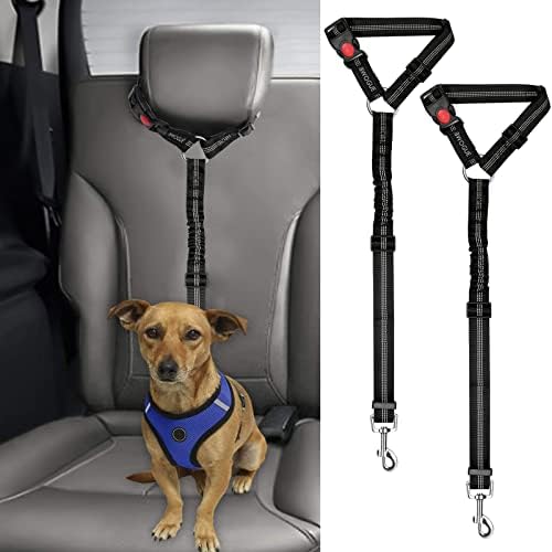 BWOGUE 2 Pack Dog Seat Belt for Car, Adjustable Nylon Headrest Restraint by BWOGUEPetHome