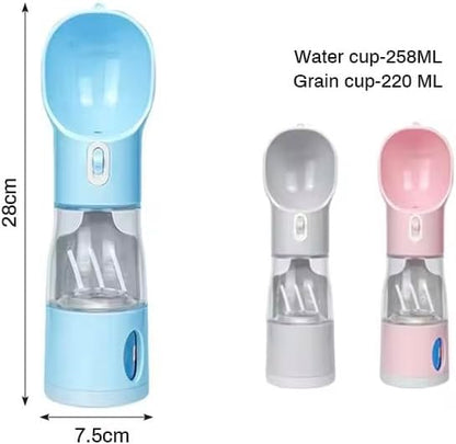 All-in-One Pet Water Bottle with Food Container, Poop Bag Dispenser & Shovel | Portable Dog Travel Bottle | Leak-Proof, BPA-Free, One-Hand Operation | Outdoor Pet Feeder (Blue)