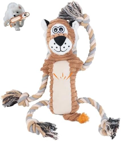 Squeaky Dog Toys Interactive Durable Rope-Infused Lion Shape Puppy Chew Toys for Small, Medium and Big Dogs by CneeeeeB