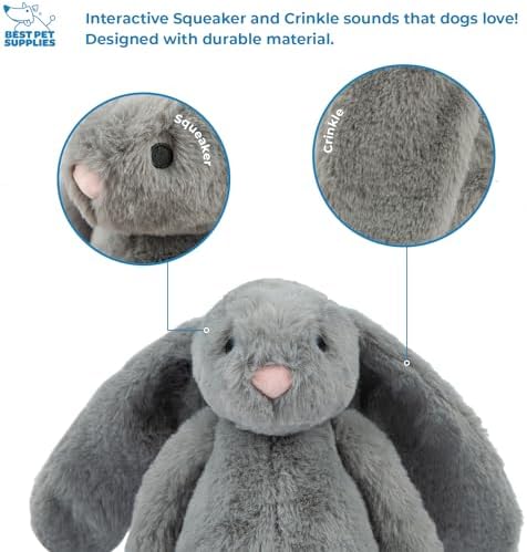 Best Pet Supplies Bunny Buddy Squeaky Plush Dog Toy - Gray - Image 3