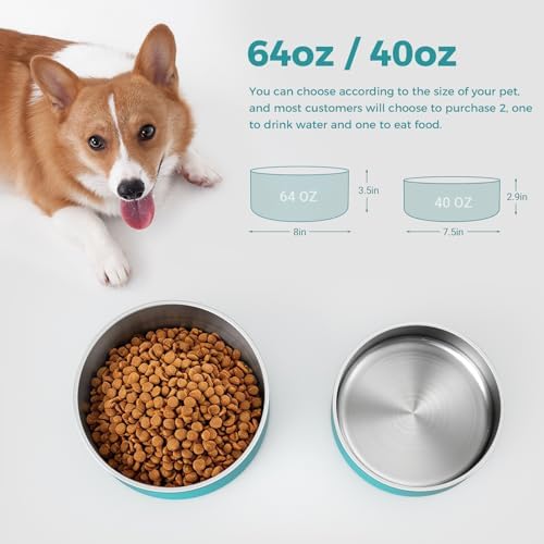 WENBOKMIN Dog Bowl, Stainless Steel Food and Water Bowl, 64oz, Lake Blue | Non Slip Quiet Bottom, Easy to Clean, Dishwasher Safe - Image 2