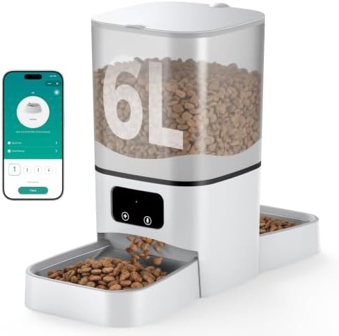 Automatic Cat Feeder for 2 Cats, Smart APP Control, 6L/25Cup Large Capacity by DAAMENT