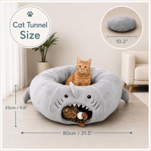 Baseola Fuzzy Cat Tunnel Bed for Indoor Cats, 2-in-1 Interactive Cat Toys - Image 2