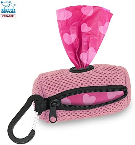 Best Pet Supplies Dog Poop Bag Holder Leash Attachment with Reusable Dispenser for Travel, Walking, Park, and Outdoor Use, Durable with Clip-On - Pink, Mesh Dispenser w/15 Bags - Image 2