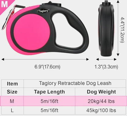 Taglory Retractable Dog Leash, One-Handed Brake, 16ft, Up to 44 lbs, Pink - Image 4