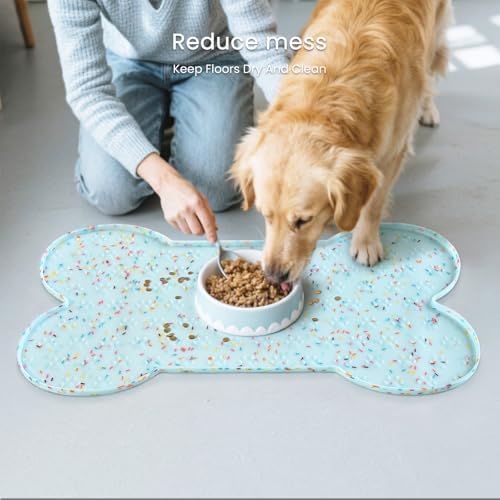 PWTAA Dog Food Mat Anti-Slip Silicone Dog Bowl Mat Thicker Pet Placemat Waterproof Cat Feeder Pad with Raised Edge Puppy Kitten Feeding Mats Suitable Small Medium-Sized Dogs Cats Eating Tray - Image 7