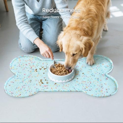PWTAA Dog Food Mat Anti-Slip Silicone Dog Bowl Mat Thicker Pet Placemat Waterproof Cat Feeder Pad with Raised Edge Puppy Kitten Feeding Mats Suitable Small Medium-Sized Dogs Cats Eating Tray - Image 7