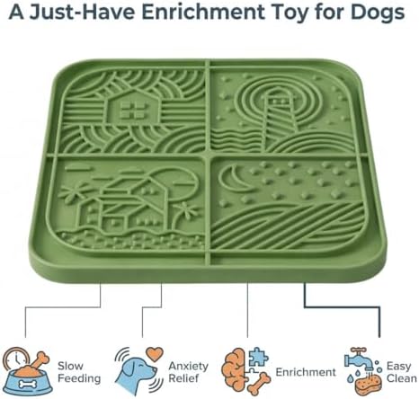 Dog Lick Mat with Suction Cups, Silicone Slow Feeder Mat for Anxiety Relief, Green - Image 2