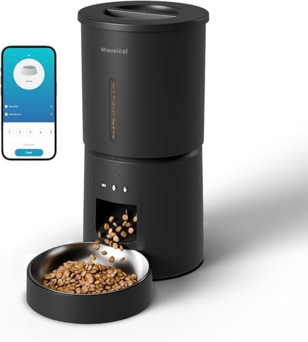 4.2L Automatic Cat Feeder,2.4G WiFi Timed Auto Cat Food Dispenser with 10s Voice Recorder,Dual Power Supply,4.2L Auto Cats Feeder(Black,Single Bowl) by Miaosical