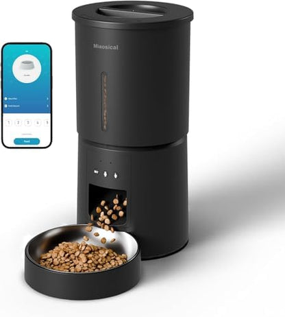 4.2L Automatic Cat Feeder,2.4G WiFi Timed Auto Cat Food Dispenser with 10s Voice Recorder,Dual Power Supply,4.2L Auto Cats Feeder(Black,Single Bowl) by Miaosical