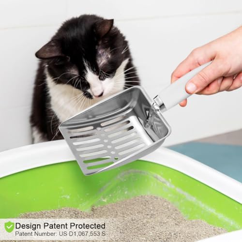 Cat Litter Scoop - Stainless Steel Metal Cat Litter Scoop-Sturdy Mesh Scooper - Mesh Shovel-Easy to Clean - Suitable for Cat Litter Box -Grey White-Christmas - Image 6