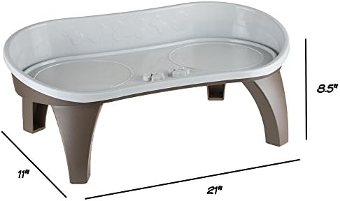 Elevated Pet Feeding Tray - 21″ x 11″ x 8.5″ Raised Dog Bowl Stand with Splash Guard and Non-Skid Feet - Comfortable Mealtime for Dogs and Cats by PETMAKER (Brown/Gray) - Image 2
