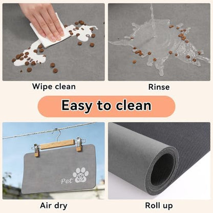 RUERYA Dog Food Mat Cat Feeding Mat for Food and Water Bowls,17"x27",Grey - Image 6