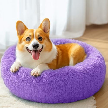 28in Large Dog Bed, Calming Donut Bed for Puppy and Kitten (Purple) - Image 5